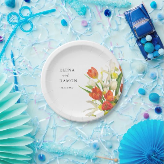 Sinaasappel en Cream Tulip Wedding Papieren Bordje (Feest)