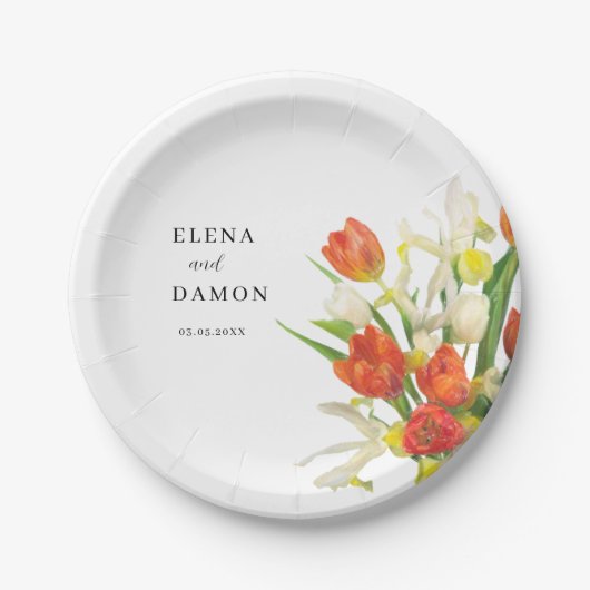 Sinaasappel en Cream Tulip Wedding Papieren Bordje (Voorkant)