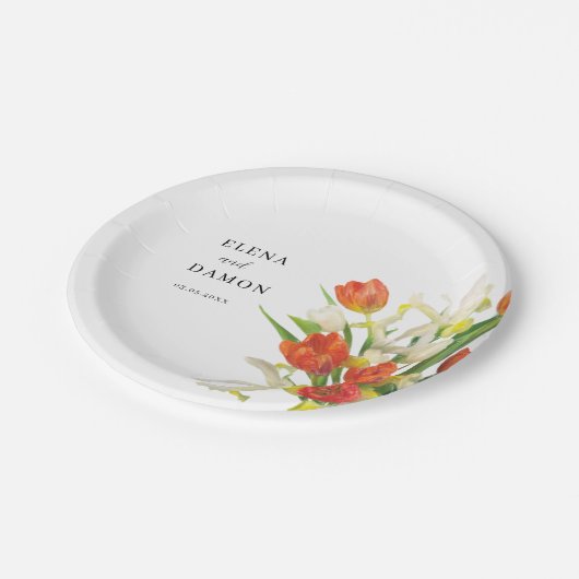 Sinaasappel en Cream Tulip Wedding Papieren Bordje (Gekanteld)