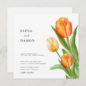 Sinaasappel en Cream Tulip Wedding Save The Date (Voorkant / Achterkant)