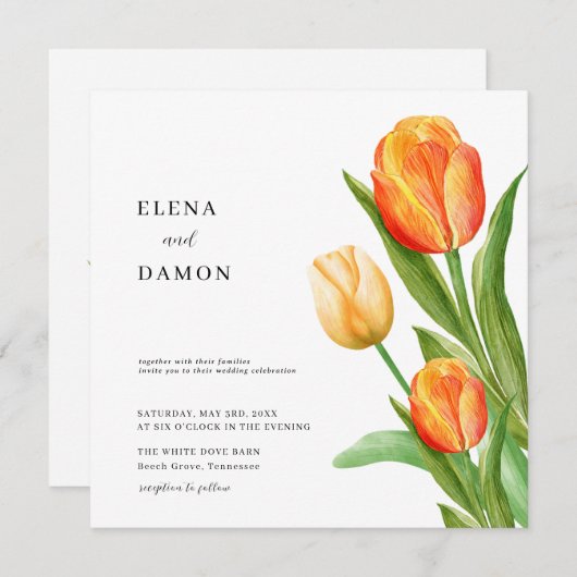 Sinaasappel en Cream Tulip Wedding Save The Date (Voorkant / Achterkant)