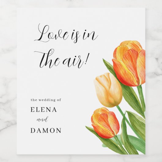 Sinaasappel en Cream Tulip Wedding Wijn Etiket (Enkel label)