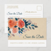 Sinaasappel en Crème Waterverf Bloemen Opslaan De  Aankondigingskaart (Voorkant / Achterkant)