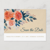 Sinaasappel en Crème Waterverf Bloemen Opslaan De Aankondigingskaart (Voorkant)