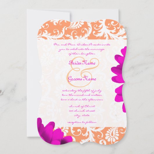 Sinaasappel en Fuchsia Pink Gerber Daisy Wedding Kaart (Voorkant)