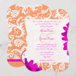 Sinaasappel en Fuchsia Pink Gerber Daisy Wedding Kaart