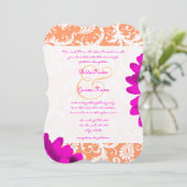 Sinaasappel en Fuchsia Pink Gerber Daisy Wedding Kaart (Staand voorkant)