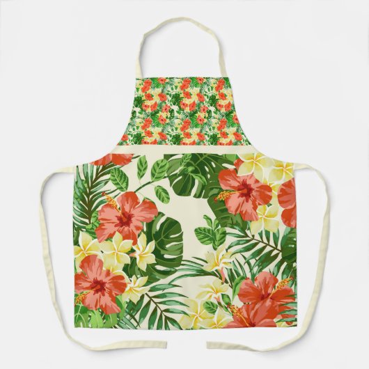 Sinaasappel en Geel Bloemen Gemengde Print Schort (Voorkant)