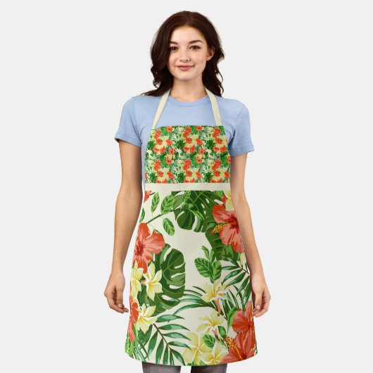 Sinaasappel en Geel Bloemen Gemengde Print Schort (Gedragen)