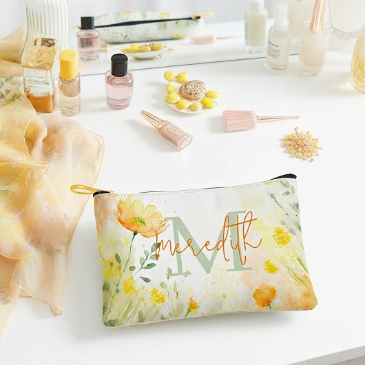 Sinaasappel en geel bloemen gepersonaliseerd etui