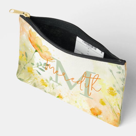 Sinaasappel en geel bloemen gepersonaliseerd etui (Open)