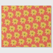 Sinaasappel en geel bloemenpapier wikkel cadeaupapier (Vlak)