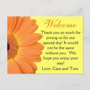 Sinaasappel en Geel Gerber Daisy Wedding Welcome B Briefkaart