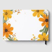 Sinaasappel en geel Wild Flowers krans bruiloft Gastenboek (Achterkant)