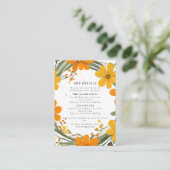 Sinaasappel en geel Wild Flowers krans bruiloft Informatiekaartje (Staand voorkant)