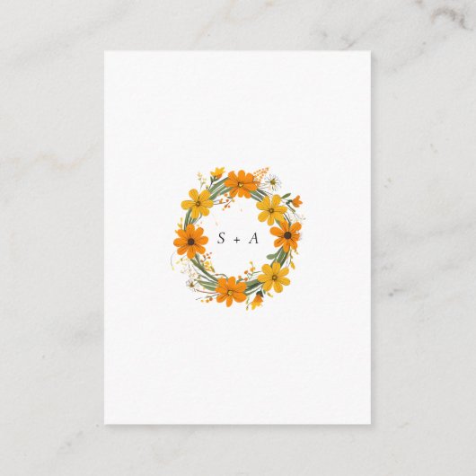 Sinaasappel en geel Wild Flowers krans bruiloft Informatiekaartje (Achterkant)