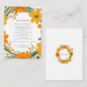 Sinaasappel en geel Wild Flowers krans bruiloft Informatiekaartje (Voorkant / Achterkant)