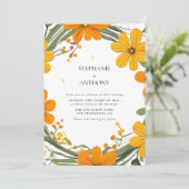 Sinaasappel en geel Wild Flowers krans bruiloft Kaart (Staand voorkant)
