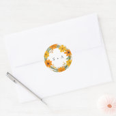 Sinaasappel en geel Wild Flowers krans bruiloft Ronde Sticker (Envelop)