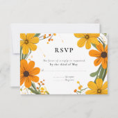 Sinaasappel en geel Wild Flowers krans bruiloft RSVP Kaartje (Voorkant)