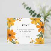 Sinaasappel en geel Wild Flowers krans bruiloft RSVP Kaartje (Staand voorkant)