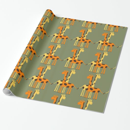 Sinaasappel en Gele Giraffe Inpakpapier (Uitgerold)