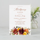 Sinaasappel en gele goudHerfst Floral Thanksgiving Folie Uitnodiging (Staand Voorkant)