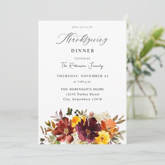 Sinaasappel en gele goudHerfst Floral Thanksgiving Kaart (Staand voorkant)