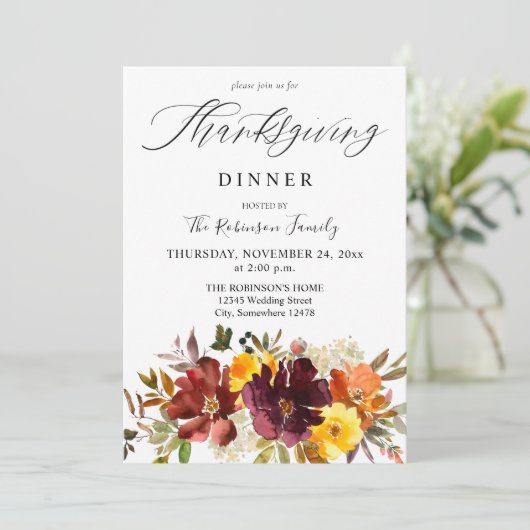 Sinaasappel en gele goudHerfst Floral Thanksgiving Kaart (Staand voorkant)