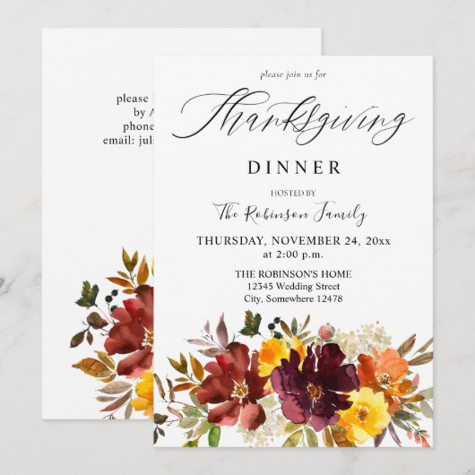 Sinaasappel en gele goudHerfst Floral Thanksgiving Kaart (Voorkant / Achterkant)