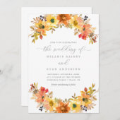 Sinaasappel en Gele Herfst Floral Greenery Wedding Kaart (Voorkant / Achterkant)