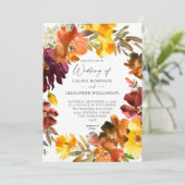 Sinaasappel en gele Herfst Floral Wedding Uitnodig Kaart (Staand voorkant)