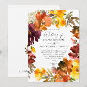 Sinaasappel en gele Herfst Floral Wedding Uitnodig Kaart (Voorkant / Achterkant)