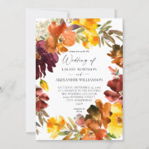 Sinaasappel en gele Herfst Floral Wedding Uitnodig