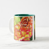 Sinaasappel en Gele Rozen originele waterverf kuns Tweekleurige Koffiemok (Voorkant links)