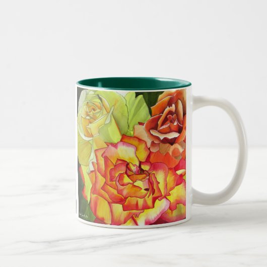 Sinaasappel en Gele Rozen originele waterverf kuns Tweekleurige Koffiemok (Rechts)