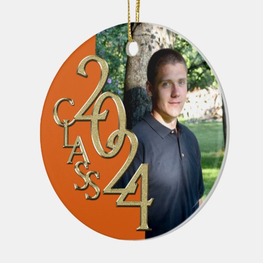 Sinaasappel en Goud Afstuderen Klasse van 2024 Fot Keramisch Ornament (Links)