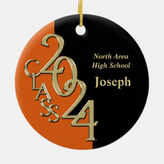 Sinaasappel en Goud Afstuderen Klasse van 2024 Fot Keramisch Ornament (Achterkant)
