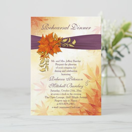 Sinaasappel en goud Herfstbladeren Repetitie Diner Kaart (Staand voorkant)