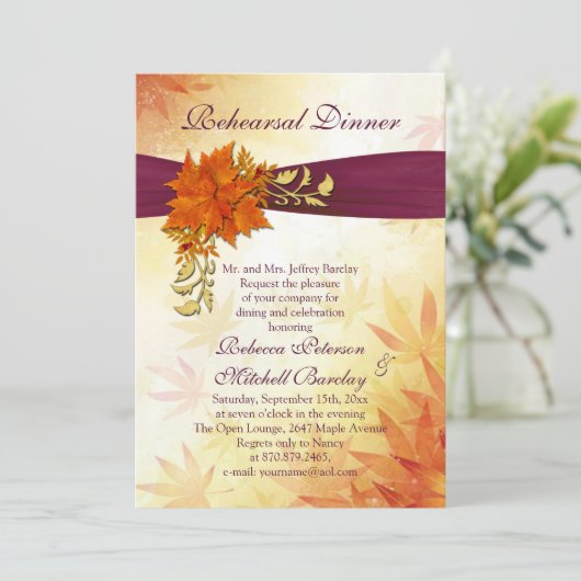 Sinaasappel en goud herfstbladeren Repetitie Diner Kaart (Staand voorkant)