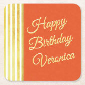 Sinaasappel en Goud Personaliseren Verjaardag  Loo Kartonnen Onderzetters (Voorkant)