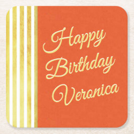 Sinaasappel en Goud Personaliseren Verjaardag  Loo Kartonnen Onderzetters