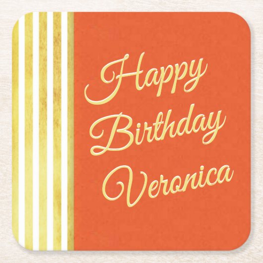 Sinaasappel en Goud Personaliseren Verjaardag  Loo Kartonnen Onderzetters (Voorkant)