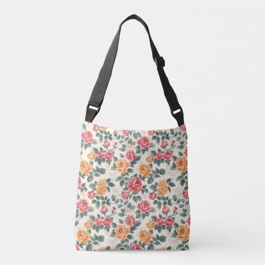 Sinaasappel en Goud Roos Bloemen Crossbody Tas (Voorkant)