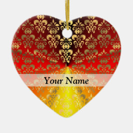 Sinaasappel- en gouddamaspatroon keramisch ornament