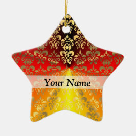 Sinaasappel- en gouddamaspatroon keramisch ornament