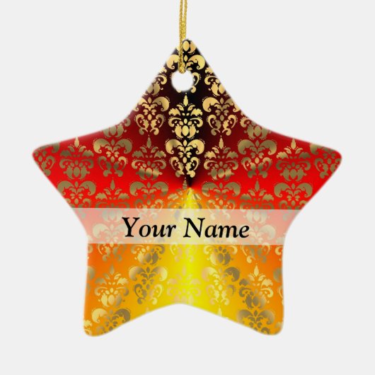 Sinaasappel- en gouddamaspatroon keramisch ornament (Voorkant)