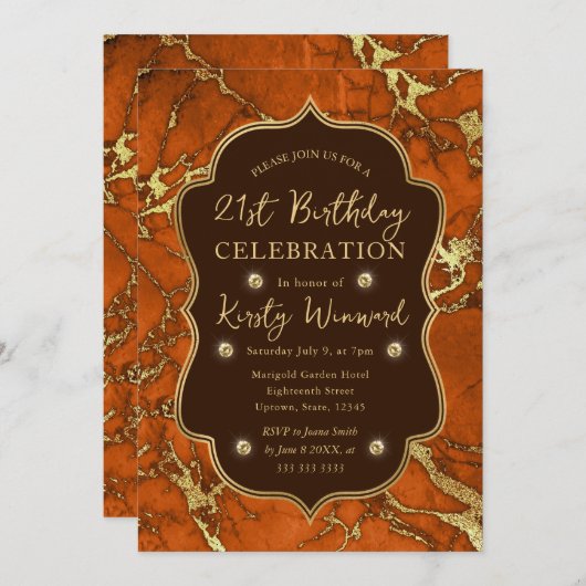 Sinaasappel en Gouden Herfst Herfst Marmer 21e Ver Kaart (Voorkant / Achterkant)