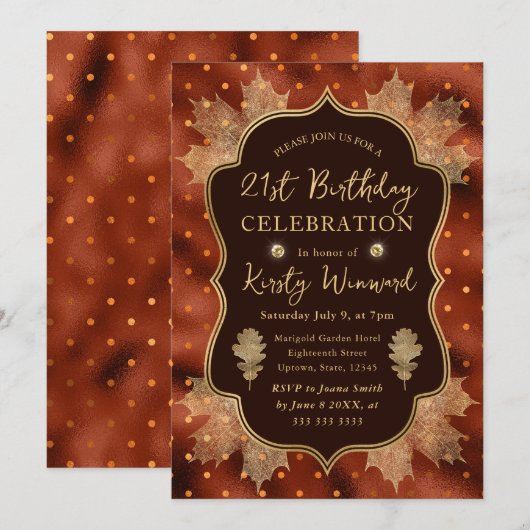 Sinaasappel en gouden herfstbladeren 21e geboorted kaart (Voorkant / Achterkant)