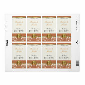 Sinaasappel en Gouden Monogram Bruiloft Mini Wijnl Etiket (Full Sheet)